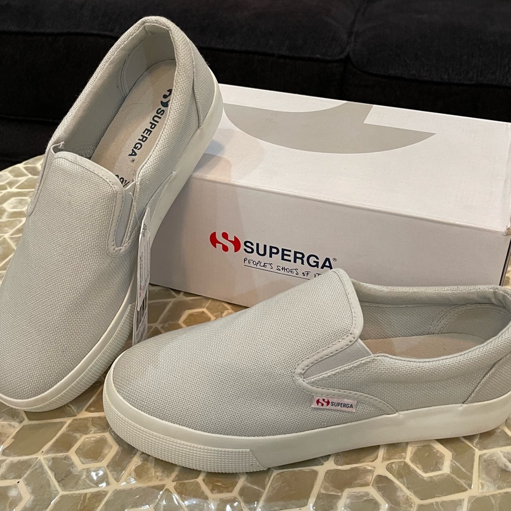 New Superga Grey Platform Slip-ons